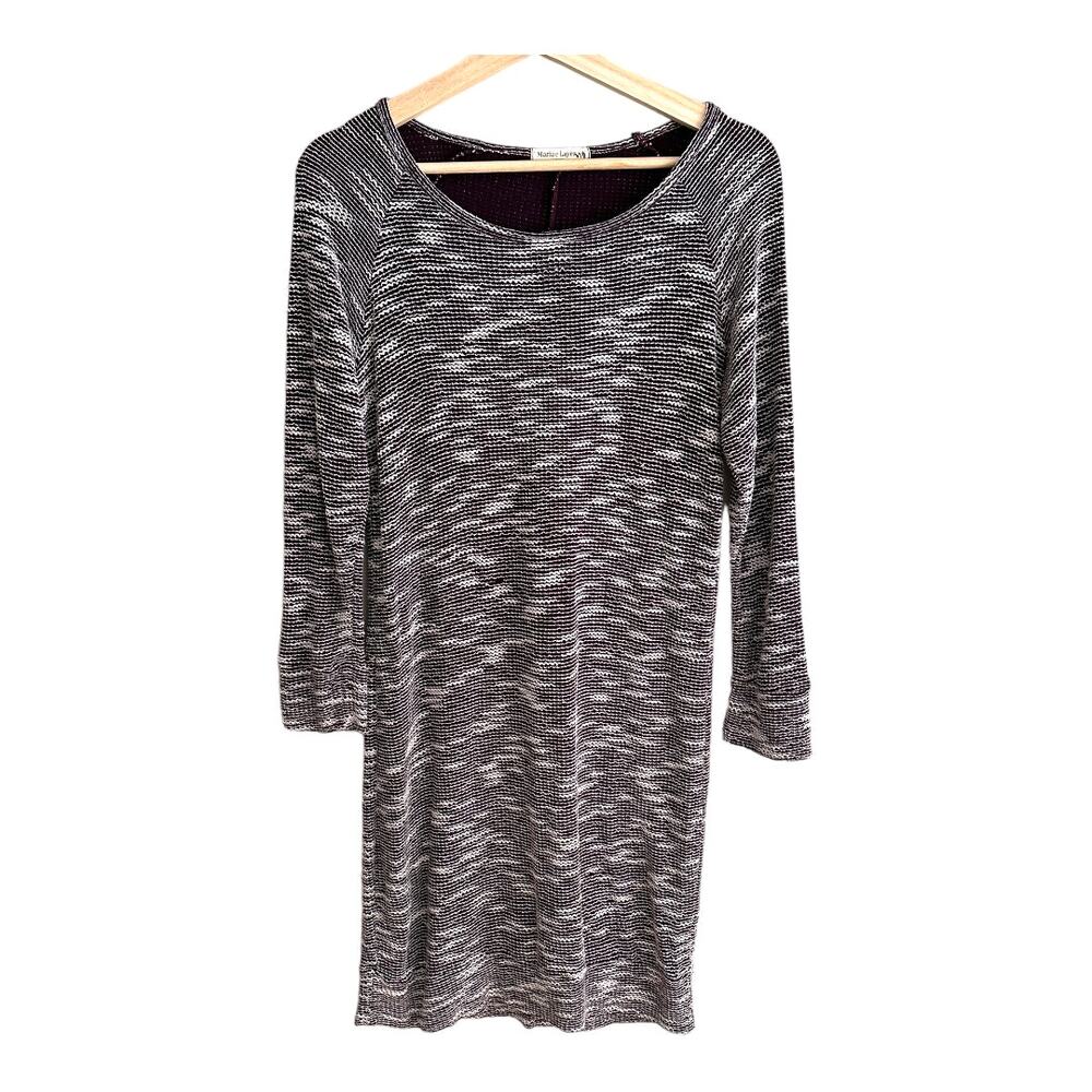 Marine Layer Shift Sheath Knit Long Sleeve Dress Purple Space Dye Stripe S Small